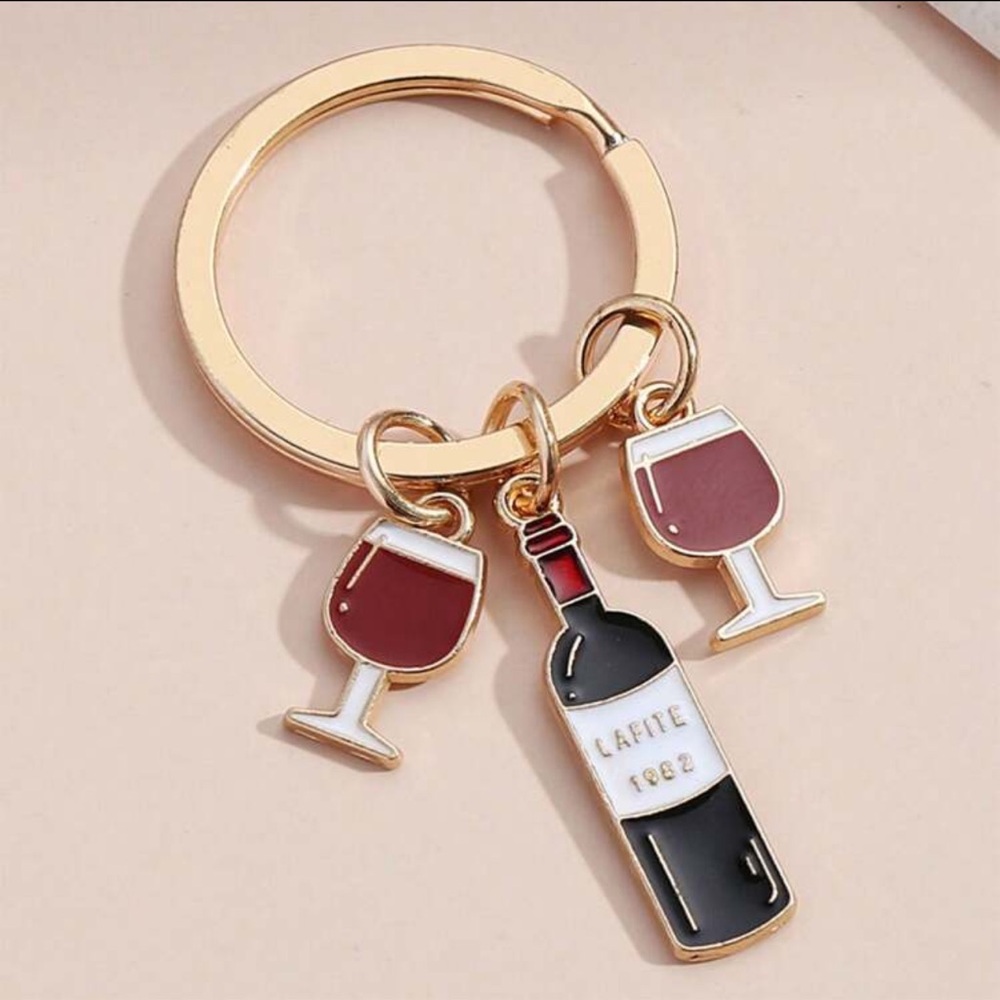 Wine Charm Keychain with Gold Accents